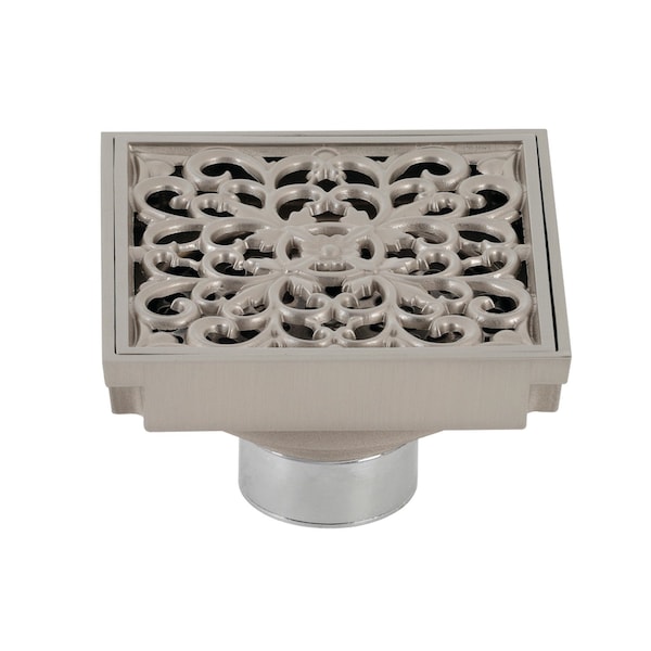 BSF9771BN Watercourse Scroll 4" Square Grid Shower Drain, Nickel